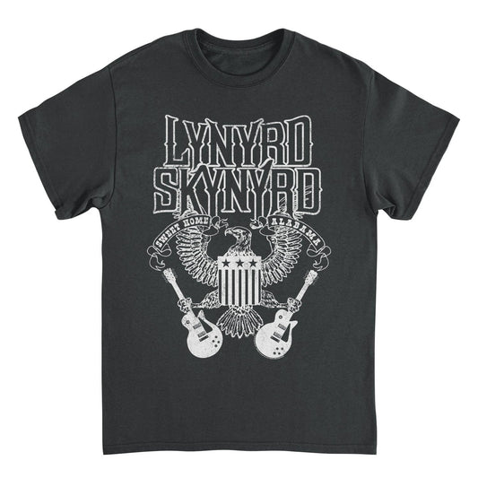 Lynyrd Skynyrd Sweet Home Alabama black t shirt with eagle shield and crossed guitars graphic