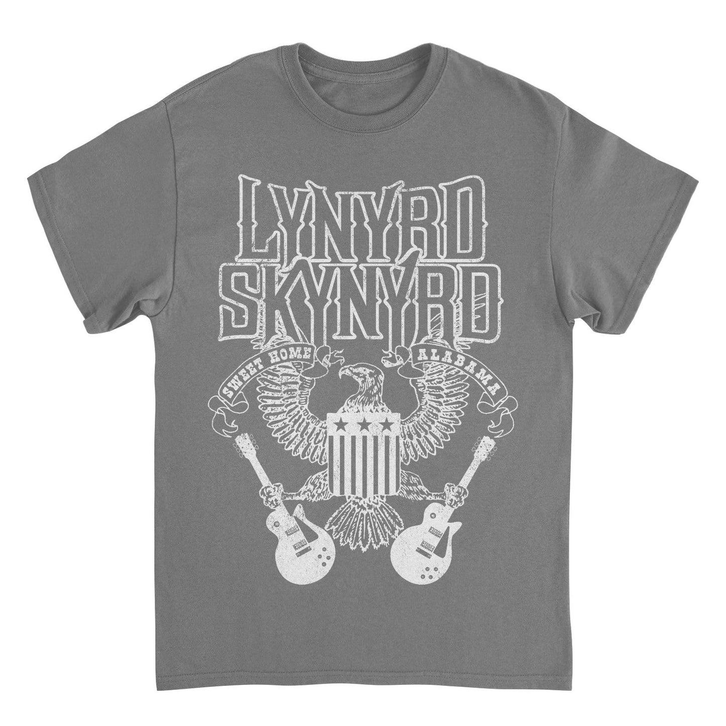 Lynyrd Skynyrd White Letters charcoal t-shirt with eagle and guitar Southern rock artwork
