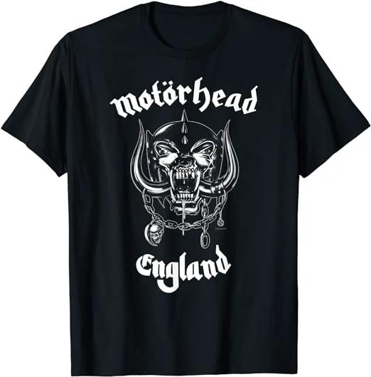 Black t-shirt with 'Motorhead' logo and 'England' text on a white background