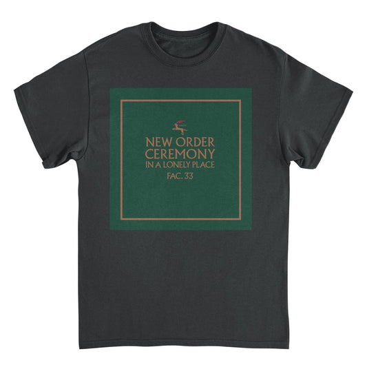 New Order Ceremony t-shirt featuring green cover artwork from the 1981 post-punk single In a Lonely Place