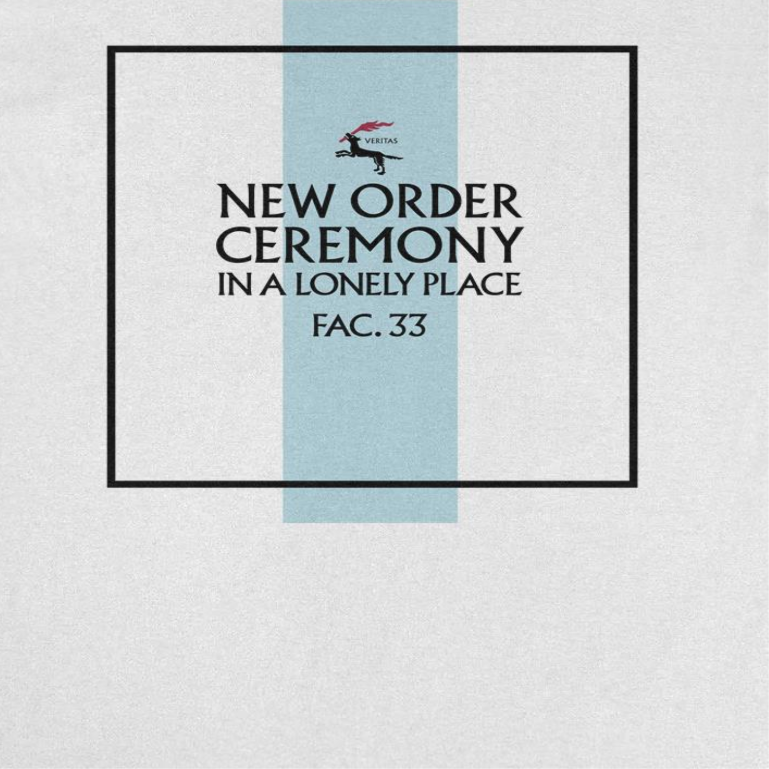 Close-up of New Order Ceremony In A Lonely Place FAC 33 t-shirt design on white tee showing minimalist post-punk artwork