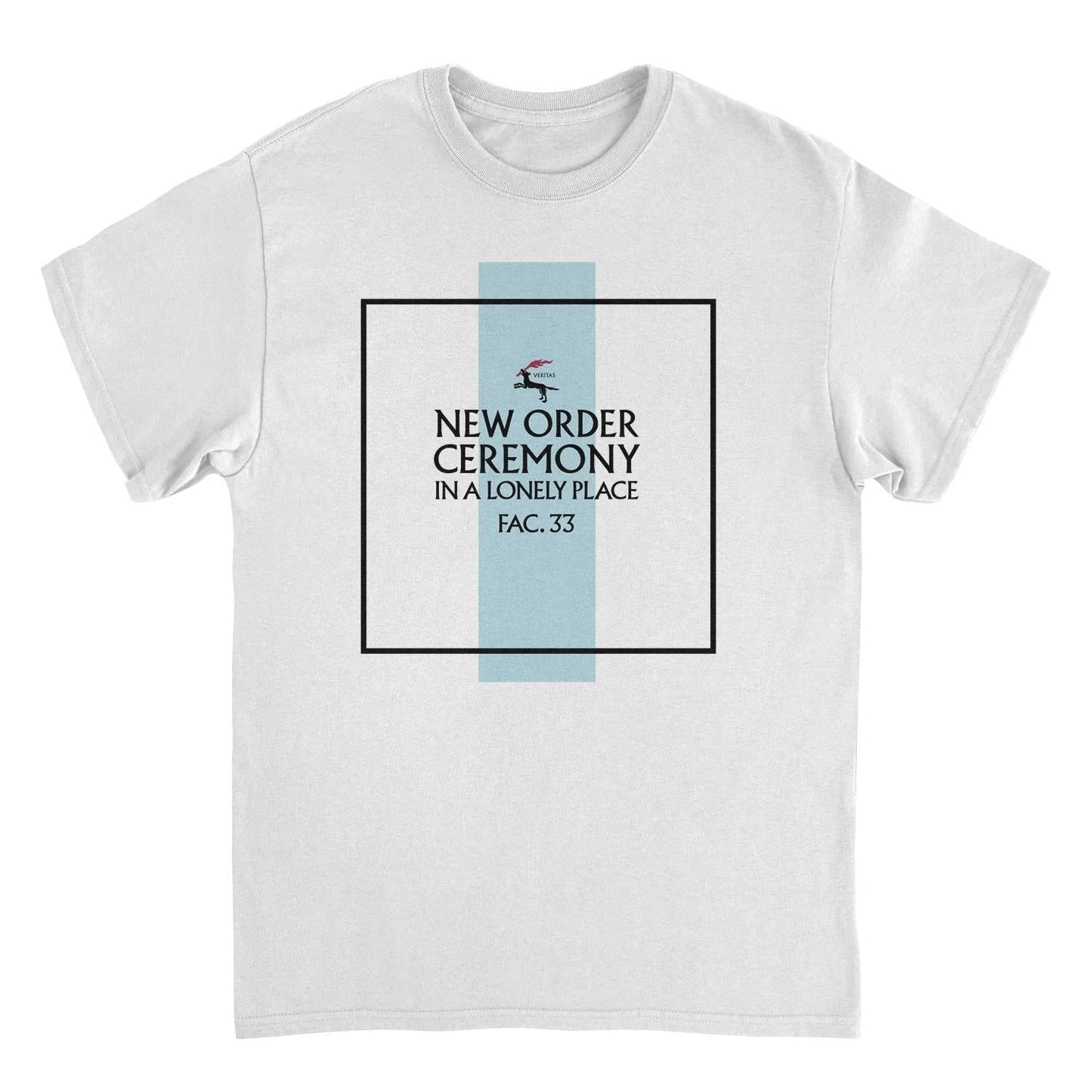 New Order Ceremony In A Lonely Place FAC 33 t-shirt white band tee featuring minimalist post-punk album design