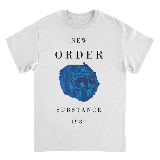 New Order Substance t-shirt in peony color featuring iconic 1987 album artwork design