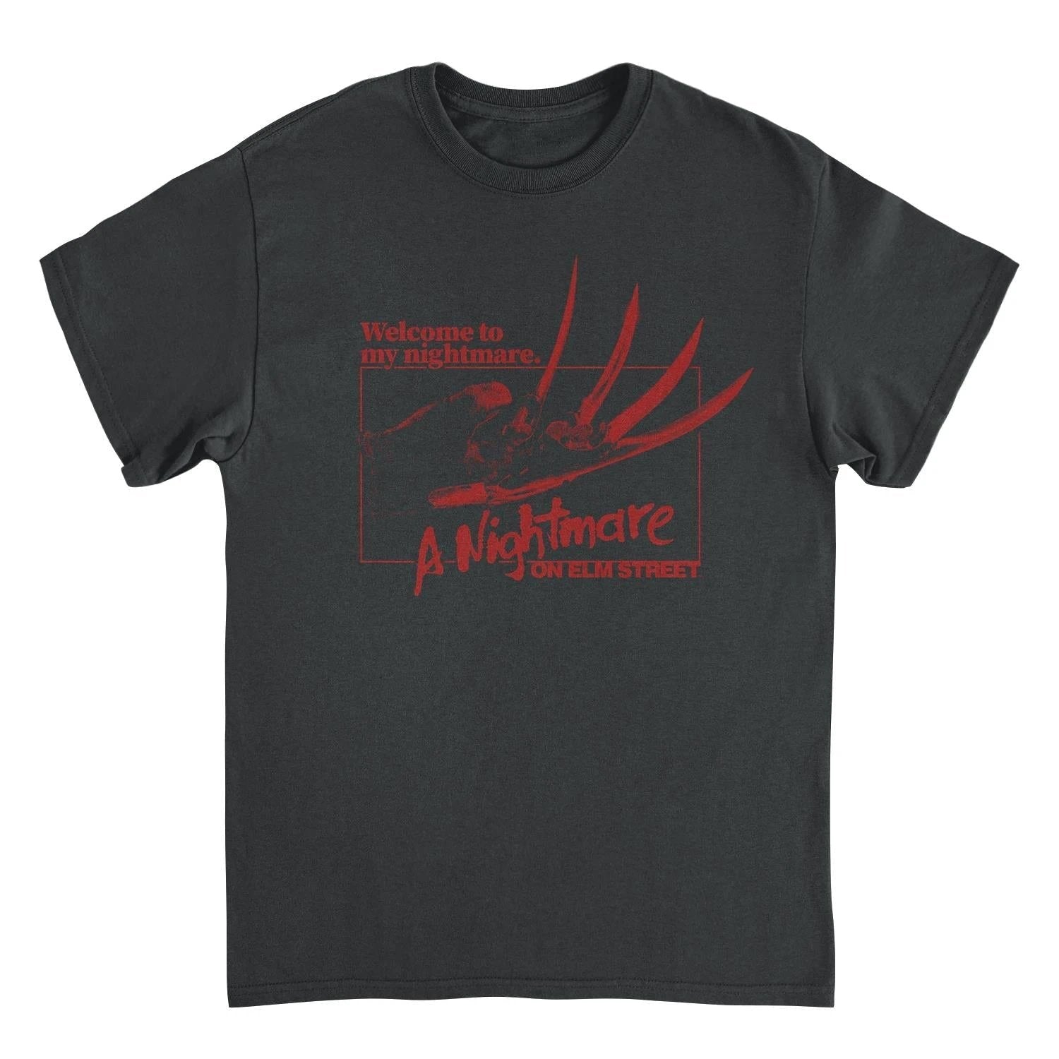 Nightmare on Elm Street Welcome to My Nightmare Freddy Krueger black t shirt with red horror graphic design