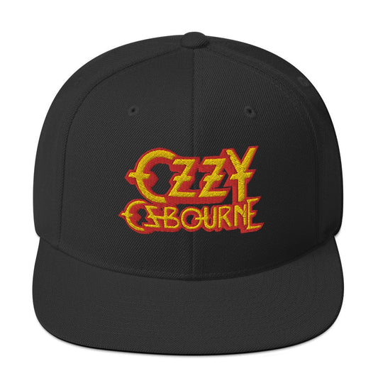 Official Ozzy Osbourne embroidered black snapback hat with red and yellow logo
