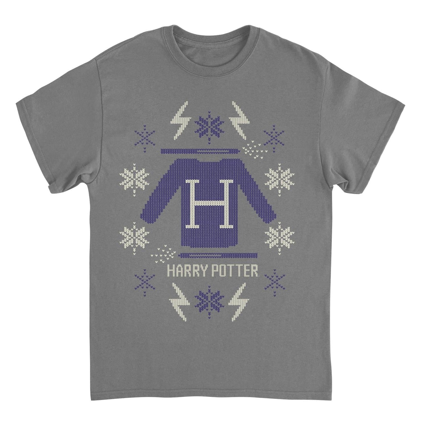 Harry Potter Blue Christmas Sweater Pattern Charcoal T-Shirt