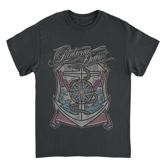 Parkway Drive Byron Bay 2003 black band t shirt with anchor and compass graphic official metalcore merch