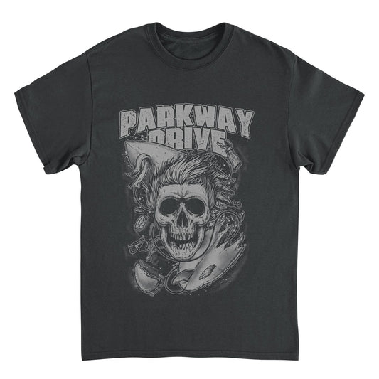 Parkway Drive skull graphic black band t shirt with surf-inspired design