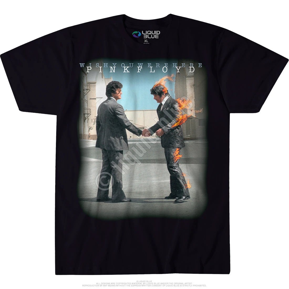 Pink Floyd Wish You Were Here t-shirt with album cover handshake artwork on black shirt