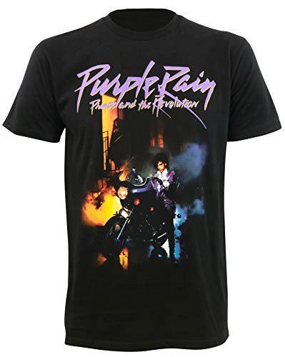 Black t-shirt with 'Purple Rain' graphic and text on a white background