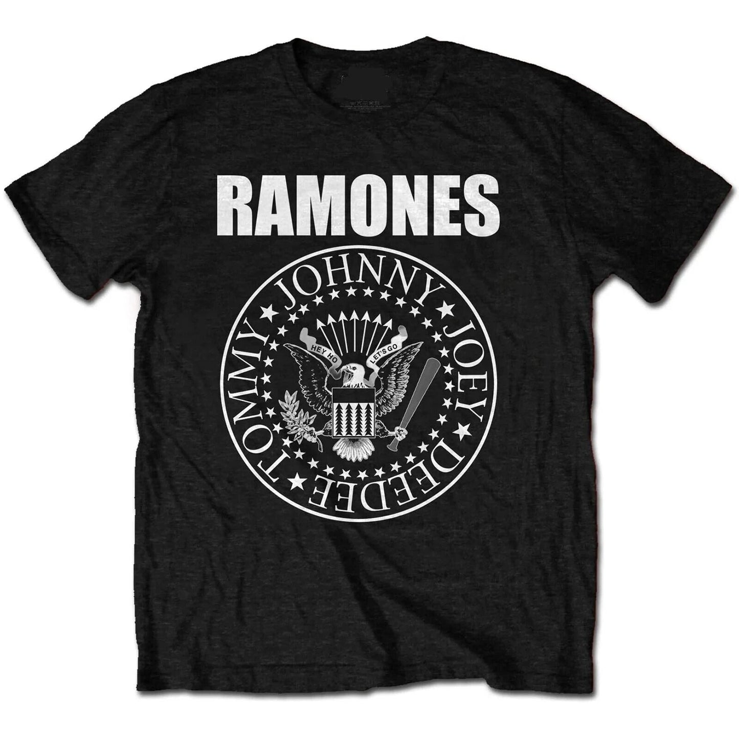 Ramones Seal Hey Ho Let’s Go black punk rock band shirt featuring the iconic presidential seal logo and vintage CBGB-inspired graphic design
