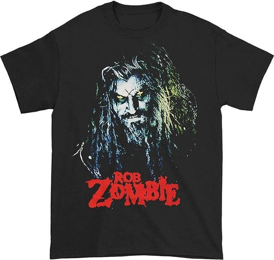 Rob Zombie Hellbilly Graphic T-Shirt featuring dark portrait artwork and classic Rob Zombie logo on a black band tee
