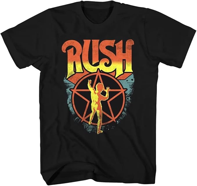 Rush Starman 2112 logo black t shirt classic rock band tee front view