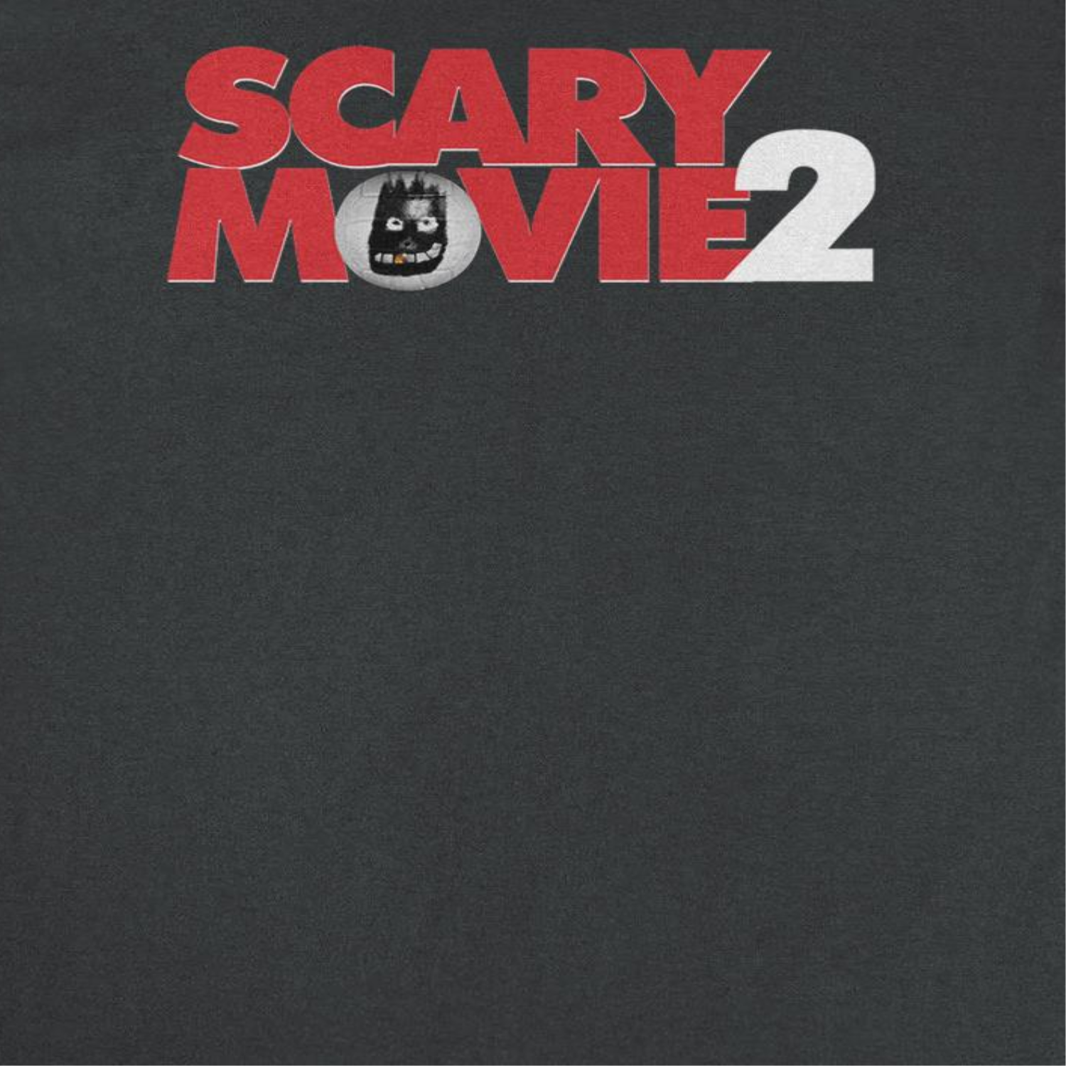 Close-up of Scary Movie 2 Logo Black T-Shirt featuring red and white horror comedy movie artwork