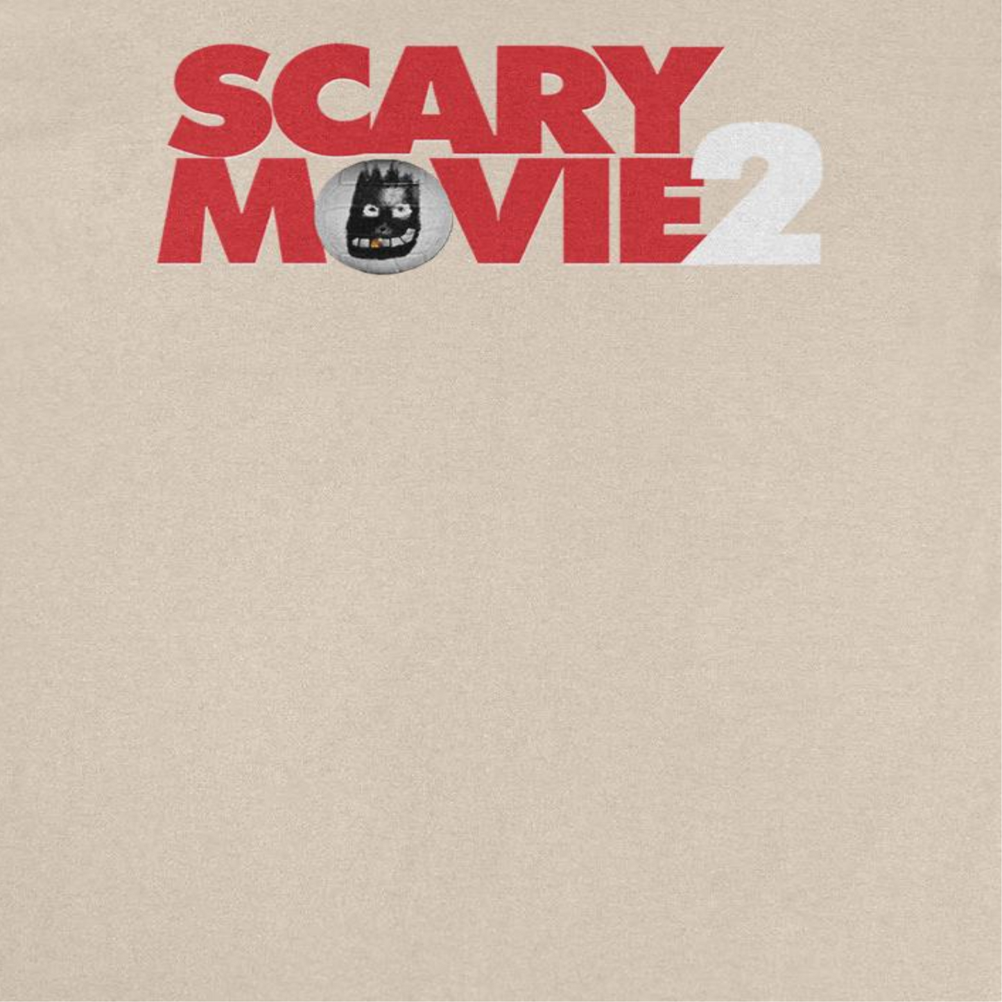 Close-up of Scary Movie 2 Logo Sand T-Shirt featuring red and white horror comedy movie artwork