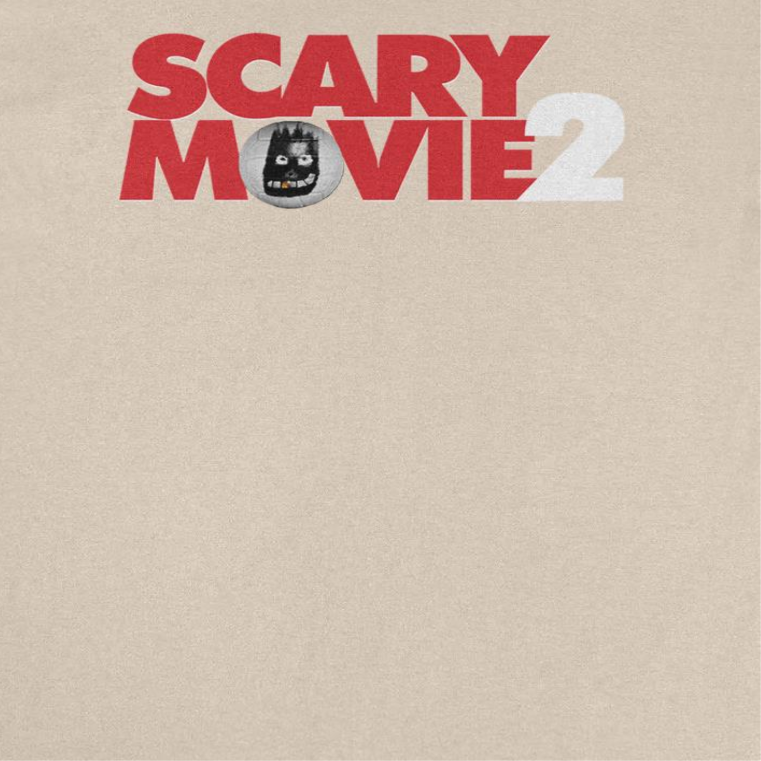 Close-up of Scary Movie 2 Logo Sand T-Shirt featuring red and white horror comedy movie artwork