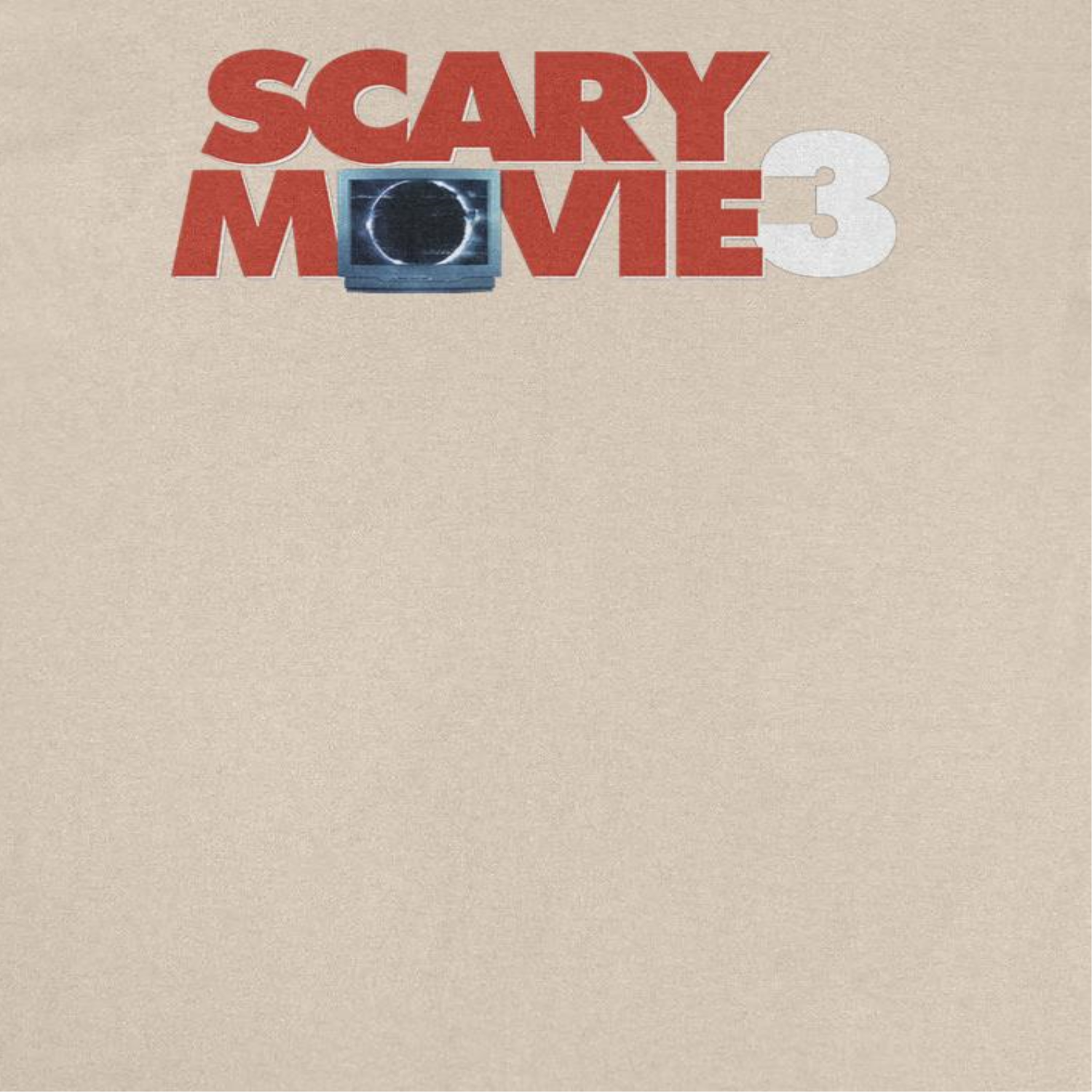 Close-up of Scary Movie 3 Logo Sand T-Shirt featuring red and white horror comedy movie artwork