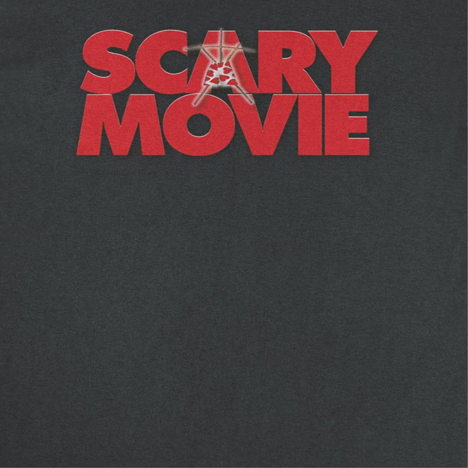 Close-up of Scary Movie Logo black t-shirt with bold red horror comedy graphic