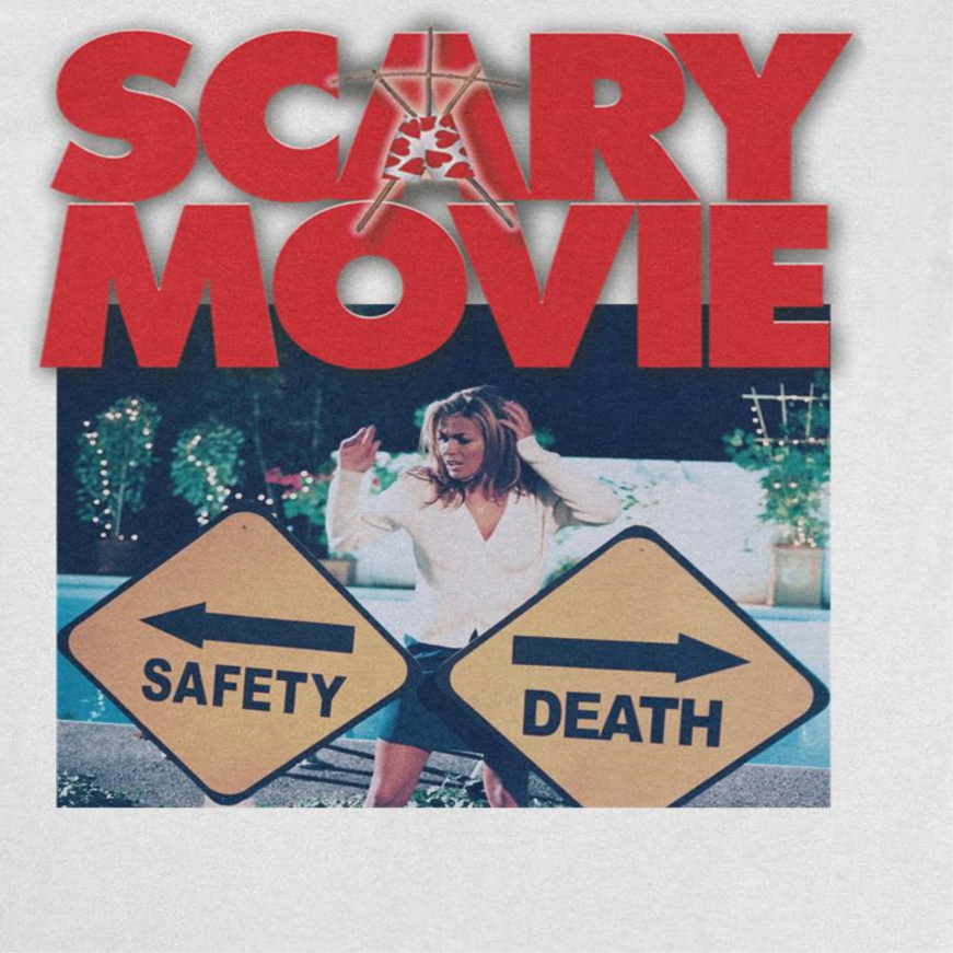 Scary Movie Paths White T-Shirt close-up horror comedy graphic design