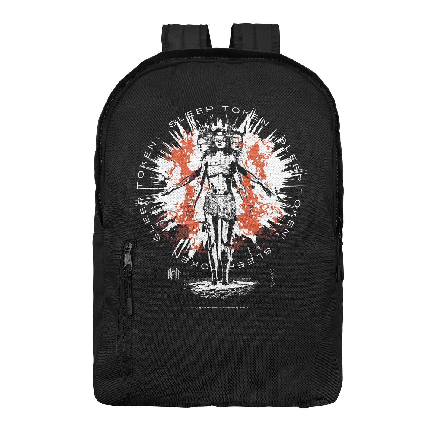 Sleep Token Rain Down backpack black with red and white splatter graphic design official band merch bag