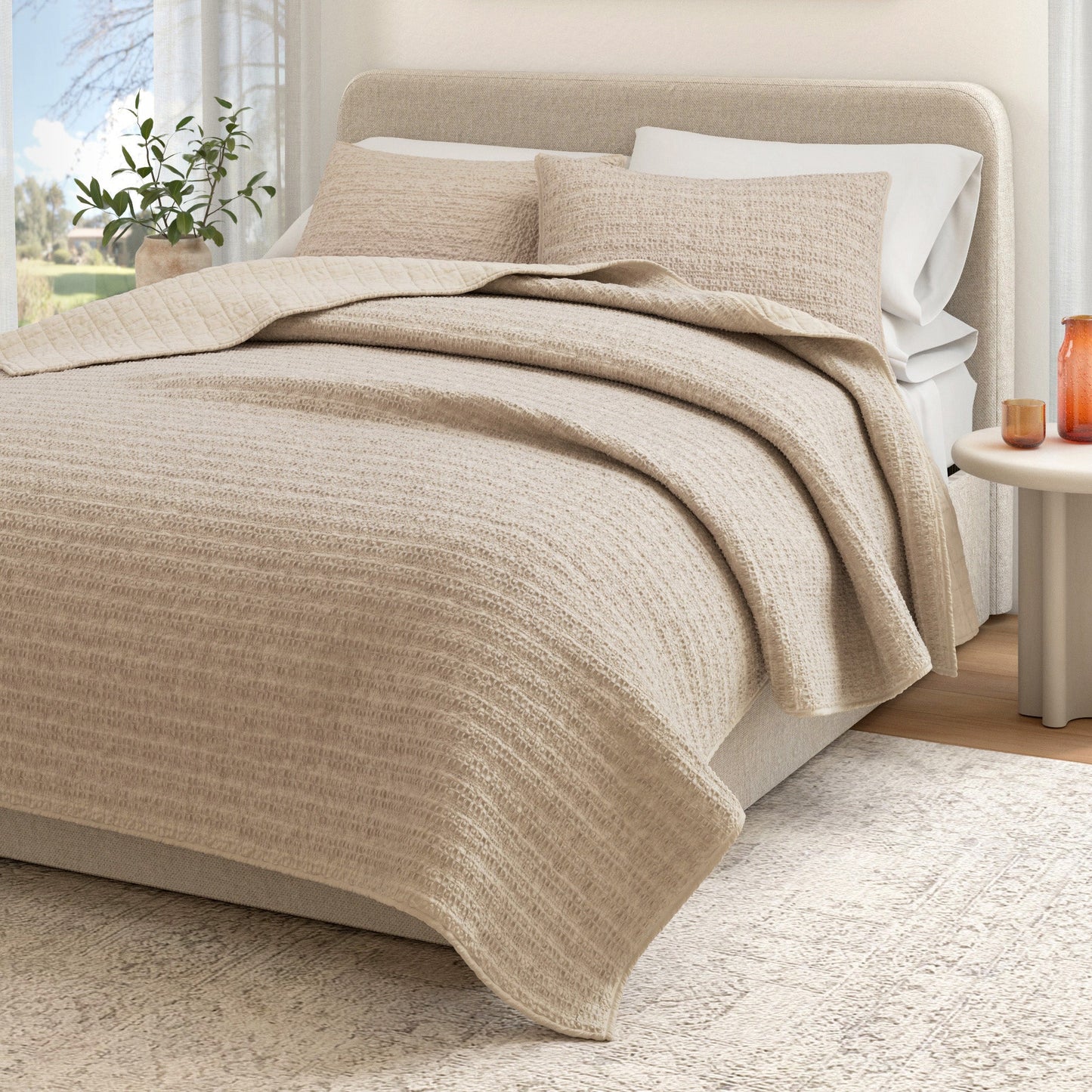 100% Cotton Honeycomb Waffle Garment Washed Quilt Set - Genevieve Collection