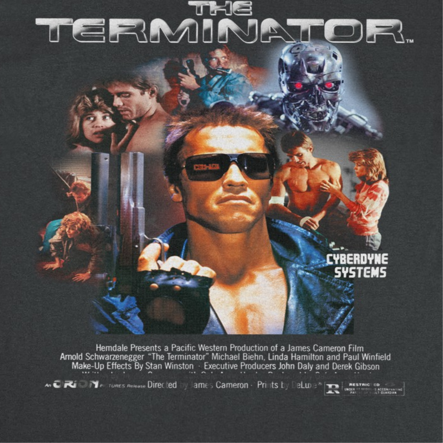 Terminator Cyberdyne Systems collage graphic close up Arnold Schwarzenegger sci fi movie design