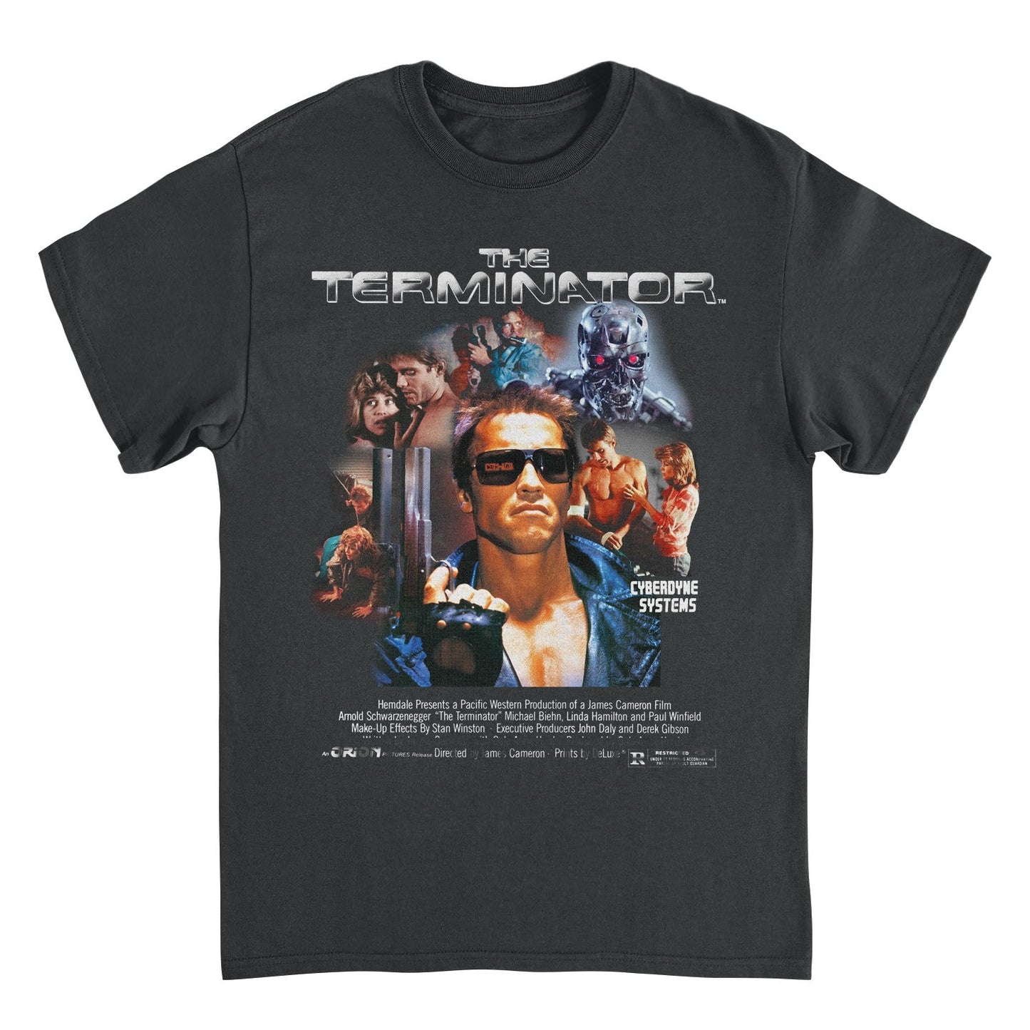 Terminator Cyberdyne Systems collage t shirt black Arnold Schwarzenegger sci fi movie graphic tee