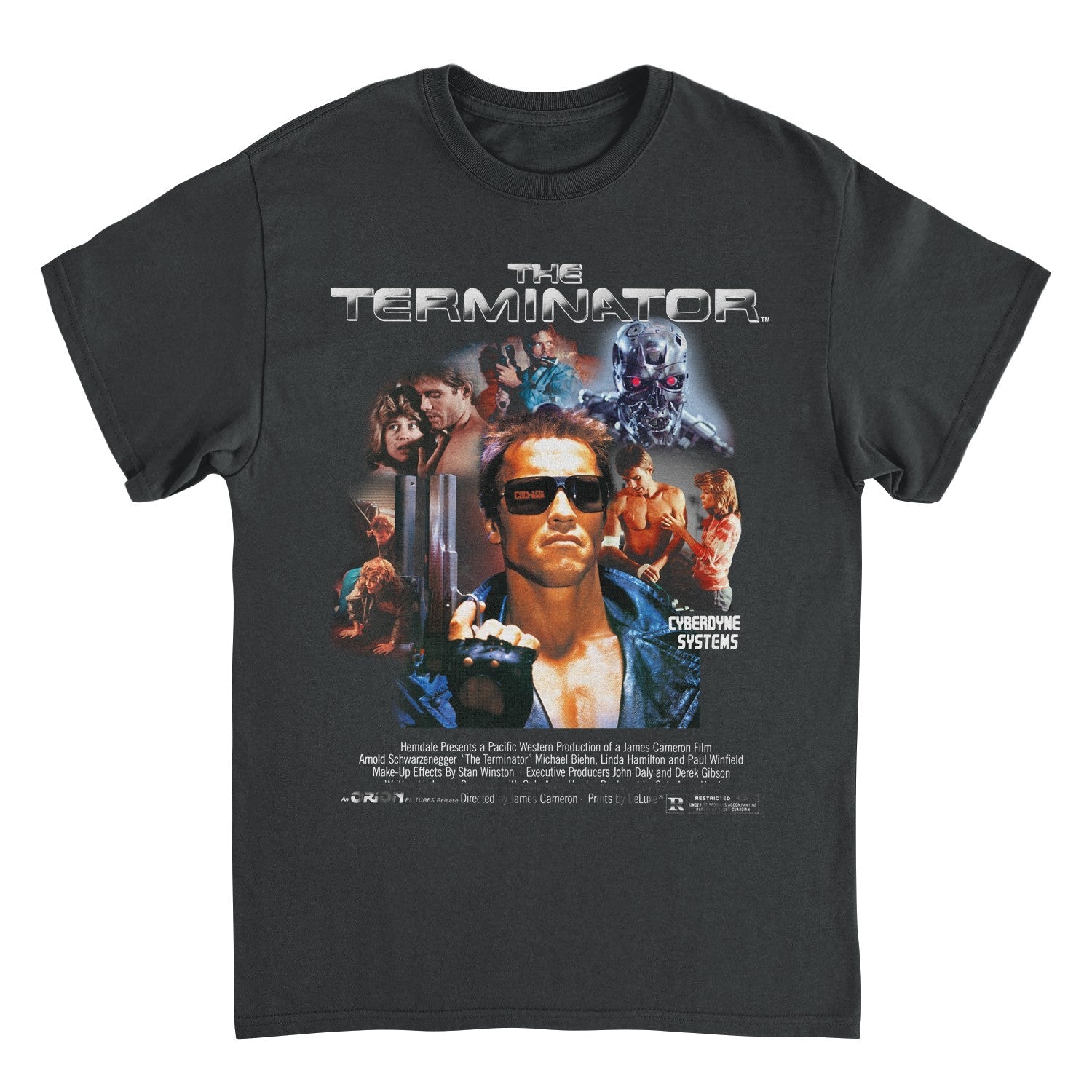 Terminator Cyberdyne Systems collage t shirt black Arnold Schwarzenegger sci fi movie graphic tee