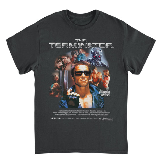 Terminator Cyberdyne Systems collage t shirt black Arnold Schwarzenegger sci fi movie graphic tee