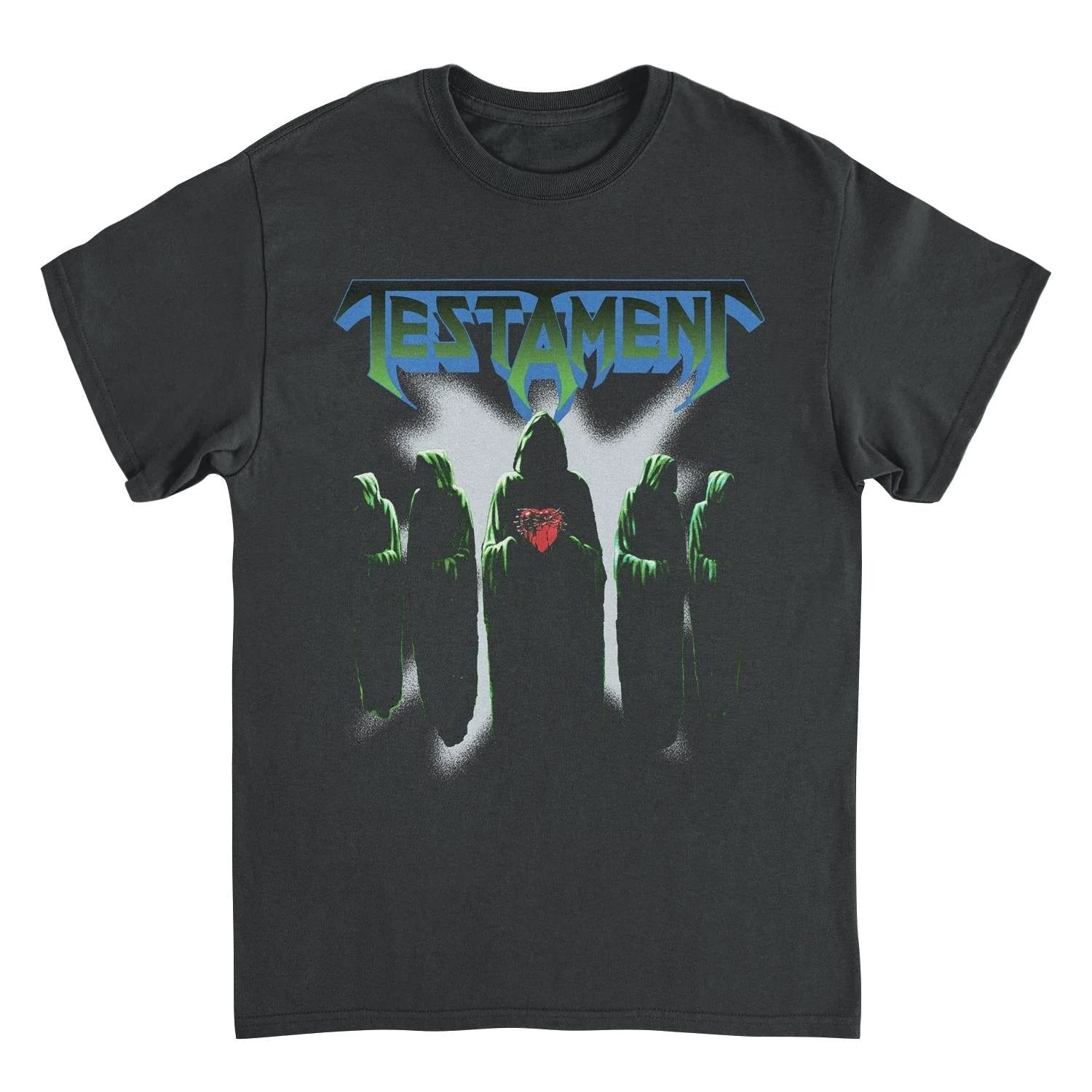 Testament Souls of Black t-shirt with dark hooded figures artwork and band logo thrash metal band tee