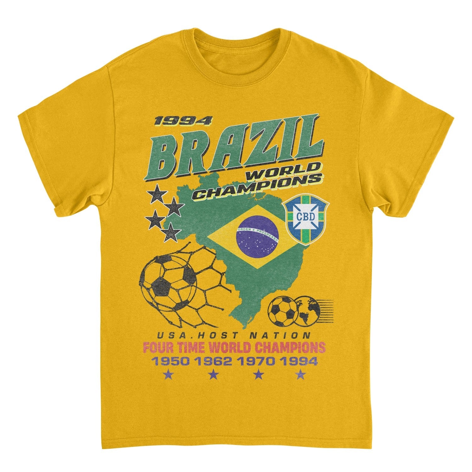 Toffs Brazil World Gold retro soccer t-shirt with vintage futbol championship graphic