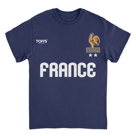 Toffs Retro Soccer France navy t-shirt with rooster crest and bold France lettering