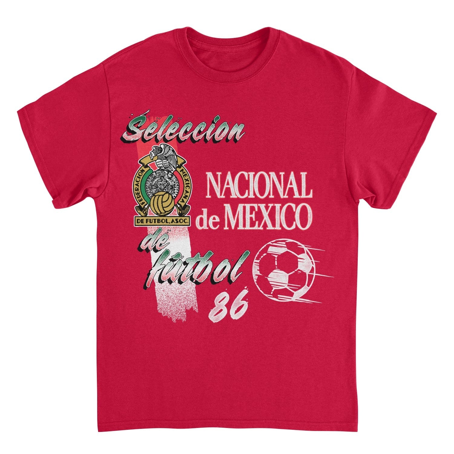 Toffs Retro Soccer Mexico red t-shirt with vintage futbol graphic and Mexico soccer artwork
