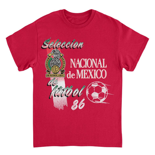 Toffs Retro Soccer Mexico red t-shirt with vintage futbol graphic and Mexico soccer artwork