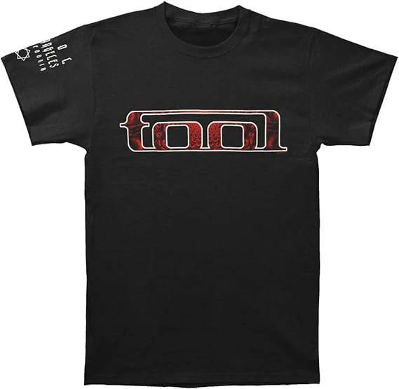 Tool band t-shirt featuring red logo graphic on black tee, officially licensed progressive metal band merch